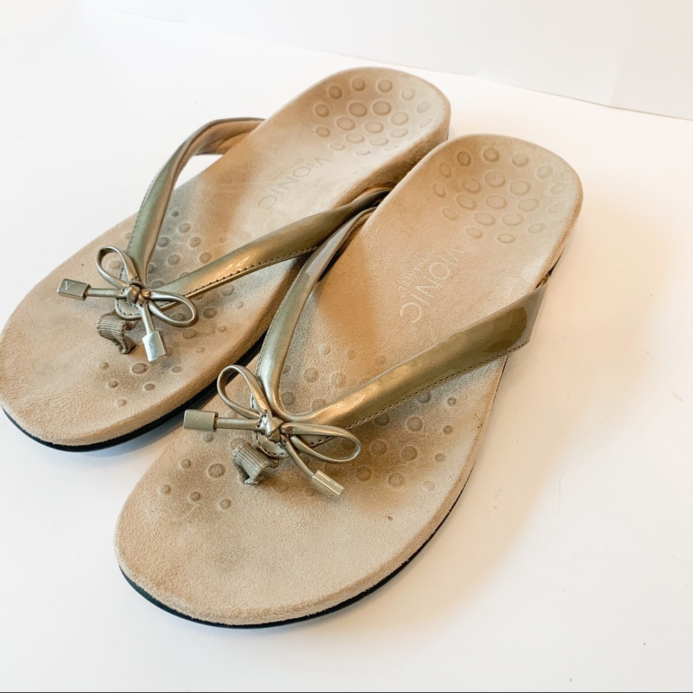Vionic Bella Bow Sandals Flip Flops Pewter Size 8